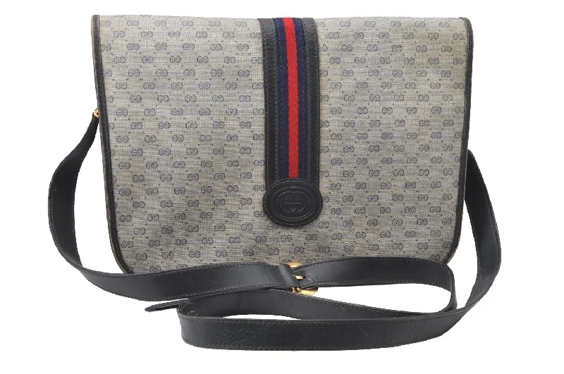 Women Gucci Sylvie bags with a detachable ribbon detailAuthentic GUCCI Micro GG PVC Leather Shoulder Cross Body Bag Navy Blue 3696I