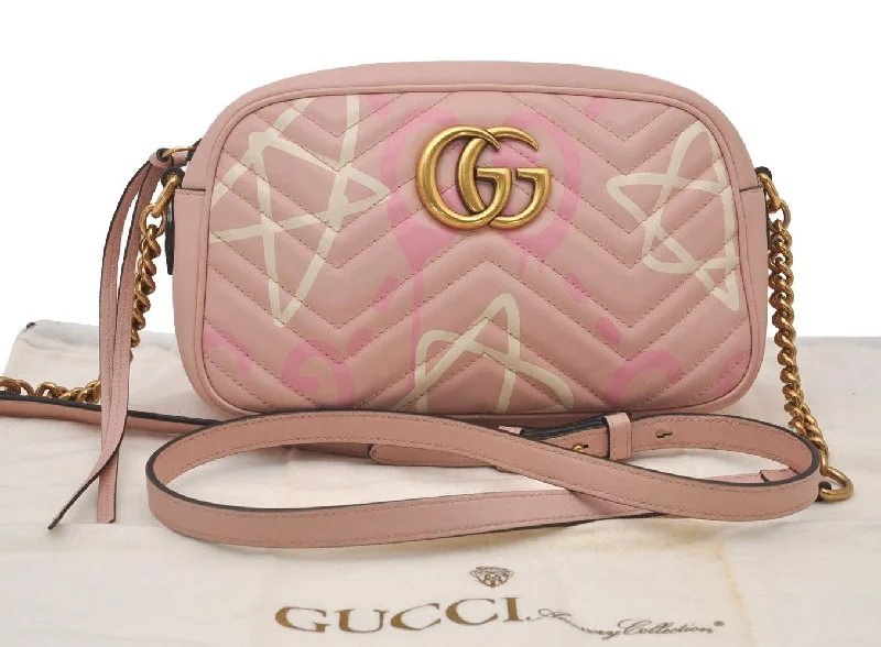 Gucci Marmont bags for women with gold - toned hardwareAuthentic GUCCI GG Marmont Ghost Shoulder Cross Bag Leather 447632 Pink 4152I