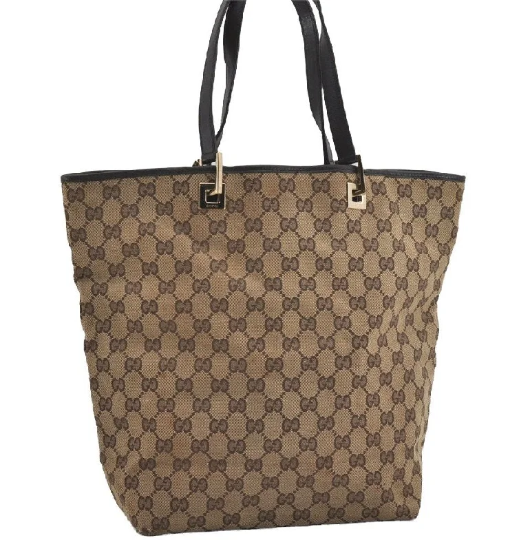 Women Gucci Sylvie bags featuring the signature web stripeAuthentic GUCCI Vintage Shoulder Tote Bag GG Canvas Leather 0021098 Brown 3697I