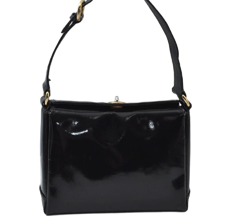 Gucci handbags for women with a back - zip pocketAuthentic GUCCI Vintage Shoulder Hand Bag Purse Enamel Black K5369