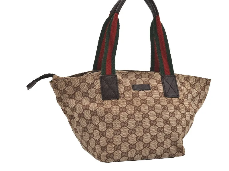 Women Gucci Sylvie bags with a monogram - embossed leatherAuthentic GUCCI Web Sherry Line Tote Bag GG Canvas Leather 131228 Brown 3521I