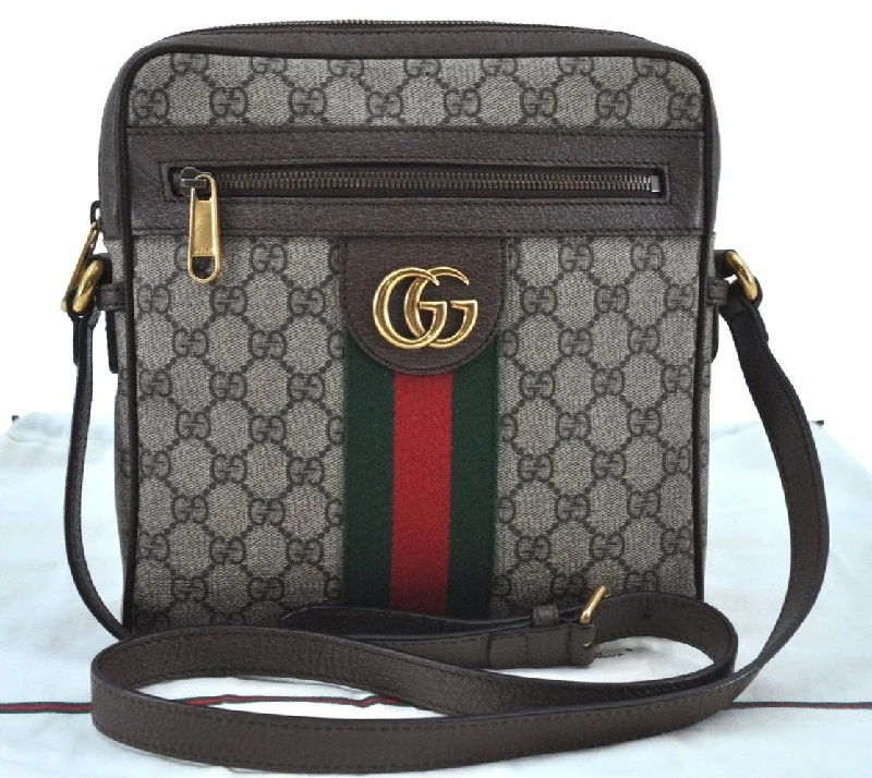 Small - sized Women Gucci shoulder bags for evening outingsAuthentic GUCCI OPHIDIA Shoulder Cross Bag GG PVC Leather 547926 Brown 3629I