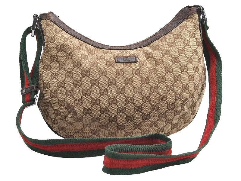 Gucci Marmont bags for women with a contrast - colored interiorAuth GUCCI Web Sherry Line Shoulder Bag GG Canvas Leather 181092 Brown 4178I